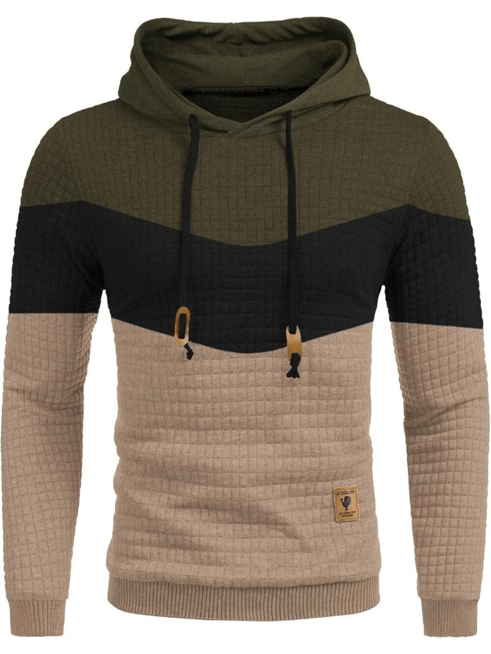 Coofandy Men's Green Khaki Long Sleeve Drawstring Waffle Knit Pullover Hoodies